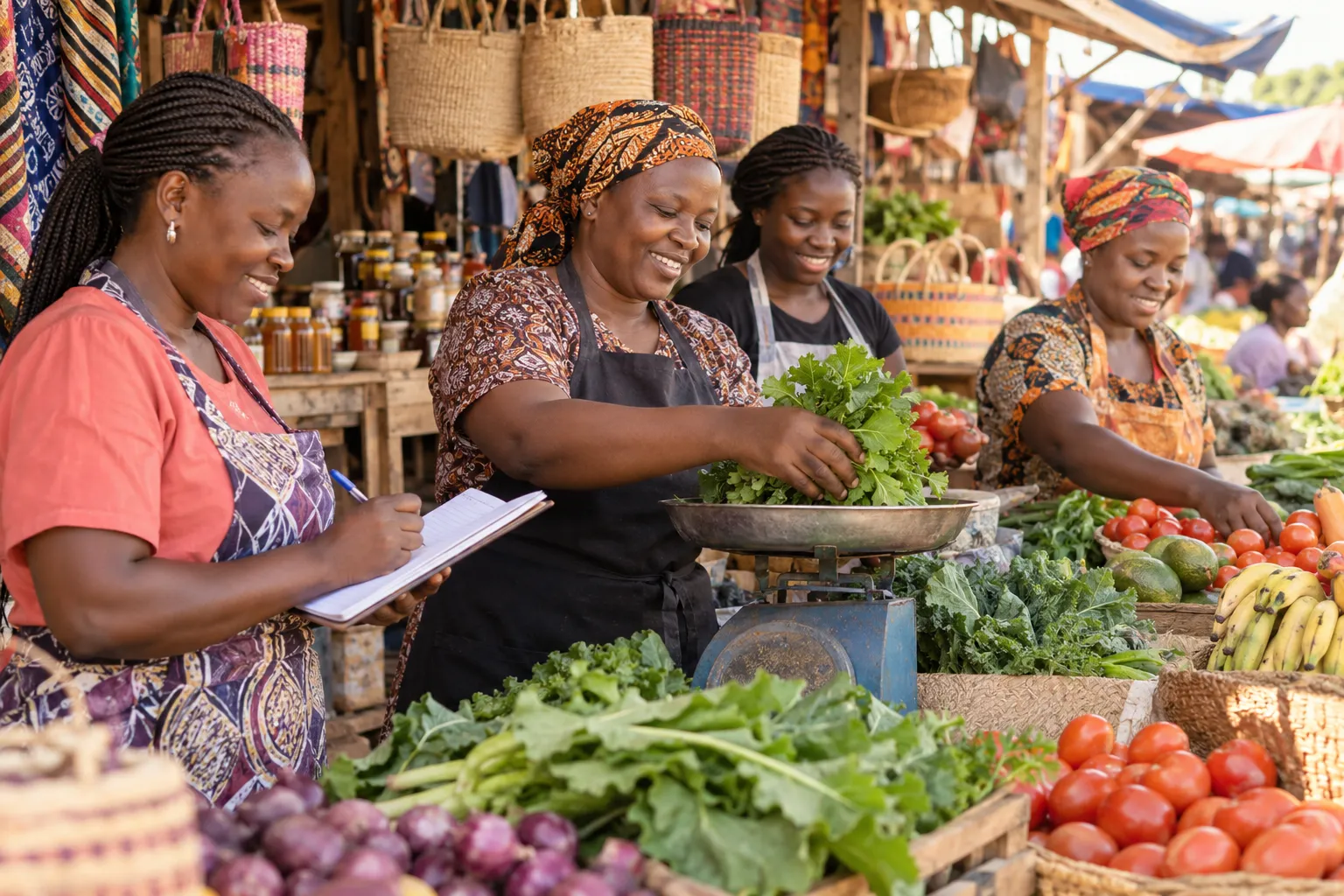 Women working together in a market enterprise